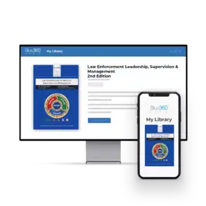 desktop & mobile device showing the cover for Law Enforcement Leadership, Supervision and Management book
