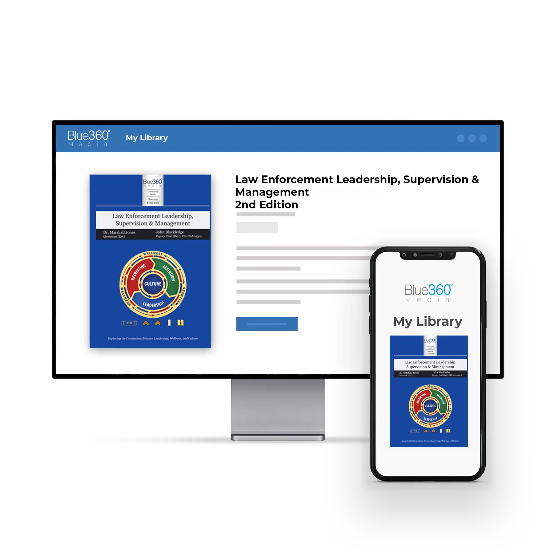 desktop & mobile device showing the cover for Law Enforcement Leadership, Supervision and Management book